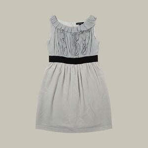 MM Couture by Miss Me Silk Ruffle Dress Womens Small Beige Black Velvet Trim